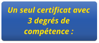 Un seul certificat avec 3 degrés de compétence :
