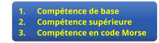 	1.	Compétence de base 	2.	Compétence supérieure           	3.	Compétence en code Morse